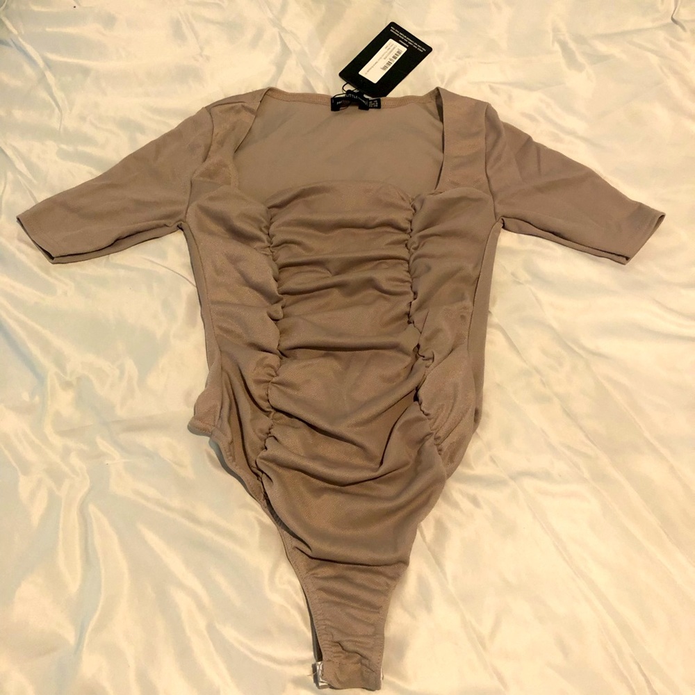 Grey Ruched short sleeve bodysuit